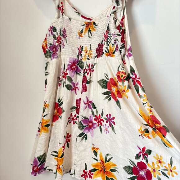 Old Navy Floral Ruffle Smocked Neutral Boho Lined Tropical Dress Size 2XL- b87 - Picture 16 of 16